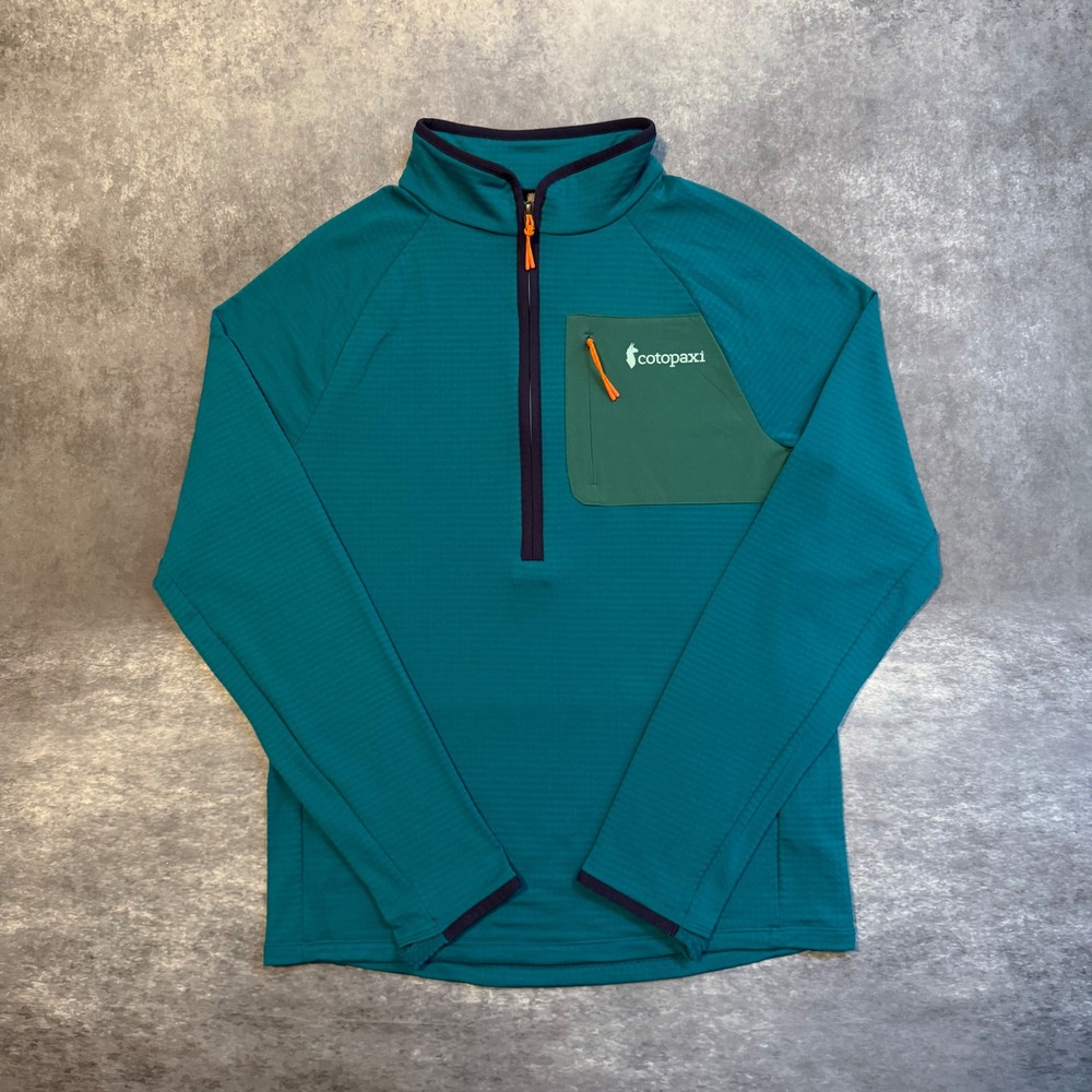 Cotopaxi Otero Fleece Half Zip Pullover Mens Medium Teal Blue Grid F22471M364